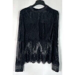 Blank Bl^nk London Beaded‎ Lace Top Small Sheer Fairy Goth Neutral Classic Glam